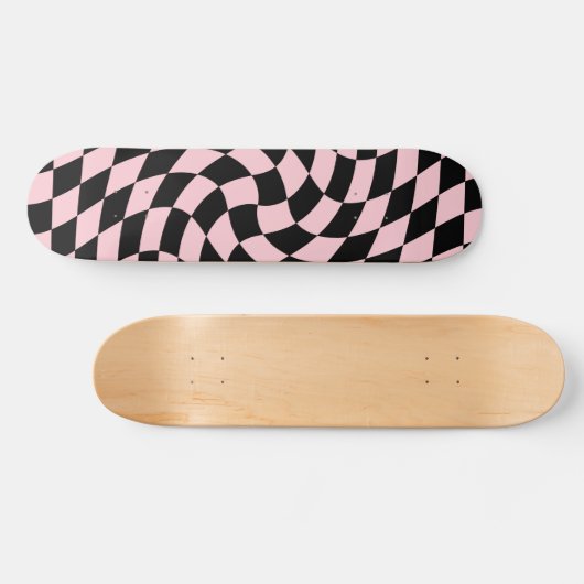 Retro Zwart Roze Checks Warped Checkered Persoonlijk Skateboard (Horizontaal)