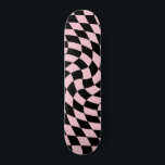 Retro Zwart Roze Checks Warped Checkered Persoonlijk Skateboard<br><div class="desc">Retro psychedelisch modern geruit skateboard</div>