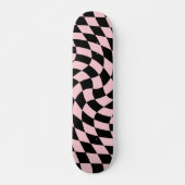 Retro Zwart Roze Checks Warped Checkered Persoonlijk Skateboard (Voorkant)
