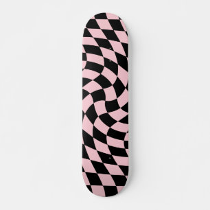 Retro Zwart Roze Checks Warped Checkered Persoonlijk Skateboard