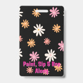 Retro Zwart & Roze Daisy Hen Party VIP Pass Badge (Back)