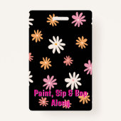 Retro Zwart & Roze Daisy Hen Party VIP Pass Badge (Achterkant)