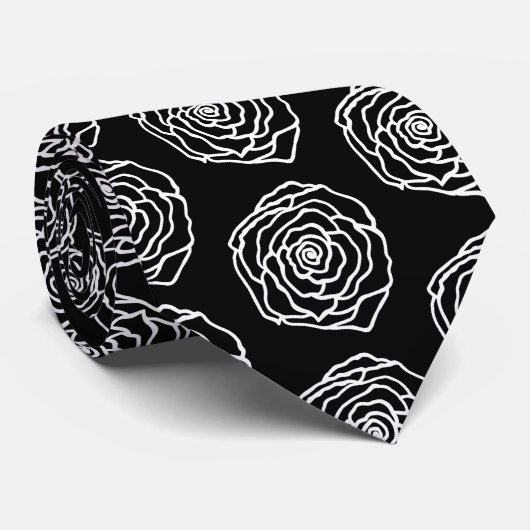 Retro Zwart Rozen Stropdas (Opgerold)