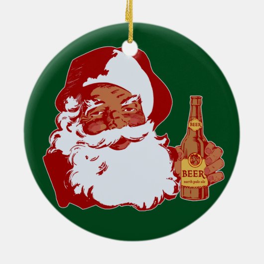 Retro Zwart Sinterklaas met Bier Kerstmis Grappig Keramisch Ornament (Achterkant)