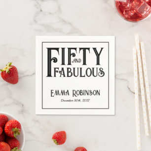 Retro Zwart "Vijftig en Fabulous" 50ste Verjaardag Servet