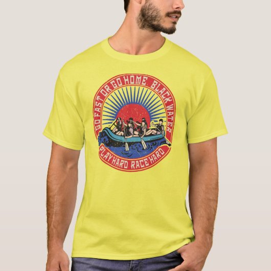 Retro Zwart Water Rafting. T-shirt (Voorkant)