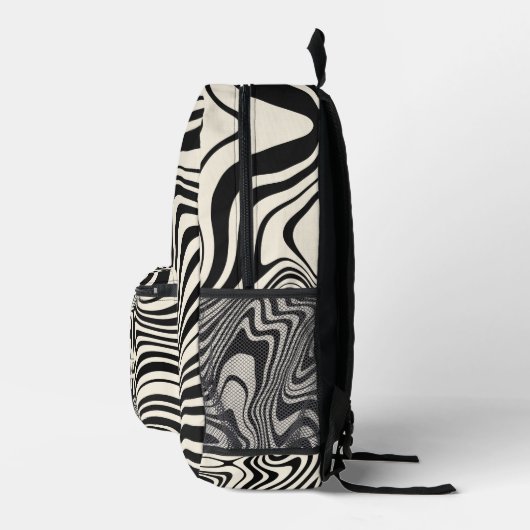 Retro zwart wervelpatroon Abstract Bedrukte Rugzak (Rechts)