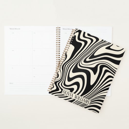 Retro zwart wervelpatroon Abstract Planner (Display)