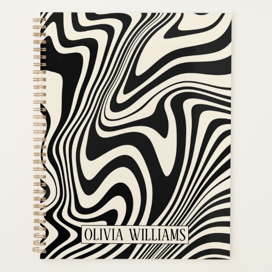 Retro zwart wervelpatroon Abstract Planner (Voorkant)