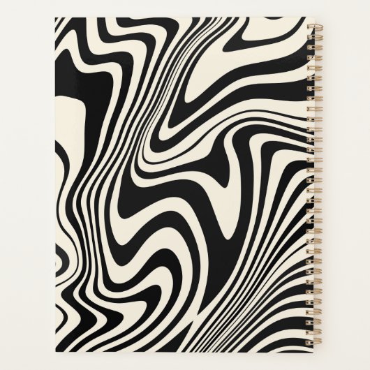 Retro zwart wervelpatroon Abstract Planner (Achterkant)