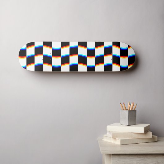 Retro Zwart Wit 3D Aberratie Schaakbord Persoonlijk Skateboard (Muurkunst (Horizontaal))