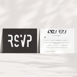 Retro Zwart & Wit 70s Ontvangst Bruiloft RSVP Kaartje