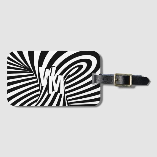 Retro Zwart Wit Abstract Zebra Patroon Initialen Bagagelabel (Voorkant (horizontaal))