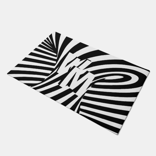 Retro Zwart Wit Abstract Zebra Patroon Initialen Deurmat (Schuin)