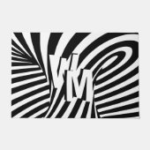 Retro Zwart Wit Abstract Zebra Patroon Initialen Deurmat (Voorkant)