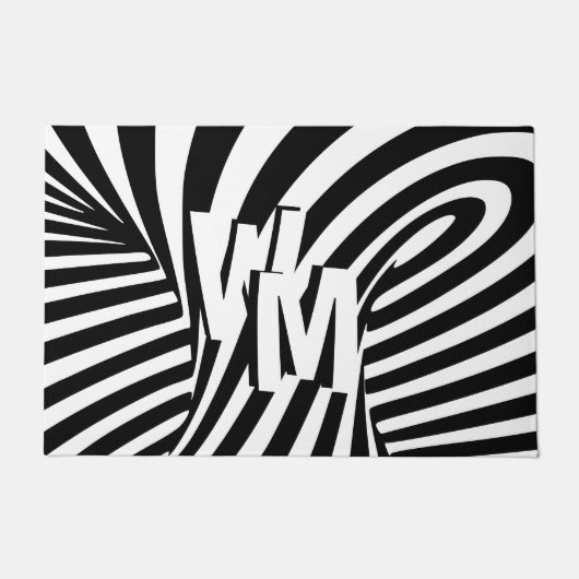 Retro Zwart Wit Abstract Zebra Patroon Initialen Deurmat (Voorkant)