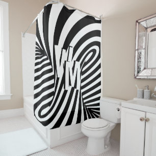 Retro Zwart Wit Abstract Zebra Patroon Initialen Douchegordijn