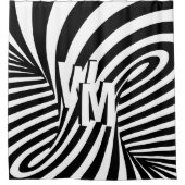 Retro Zwart Wit Abstract Zebra Patroon Initialen Douchegordijn (Voorkant)