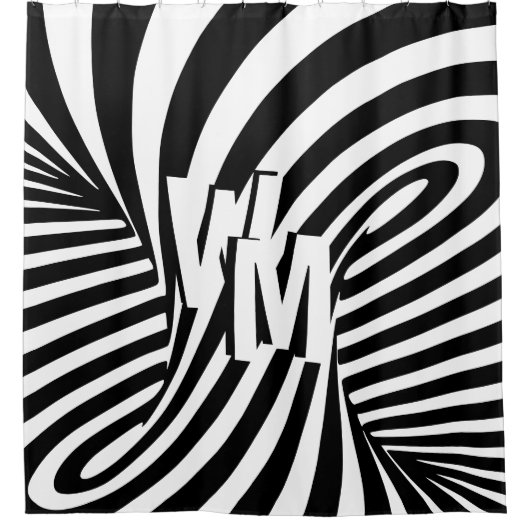 Retro Zwart Wit Abstract Zebra Patroon Initialen Douchegordijn (Voorkant)