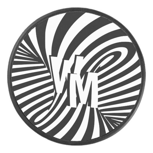 Retro Zwart Wit Abstract Zebra Patroon Initialen Hockey Puck (Voorkant)
