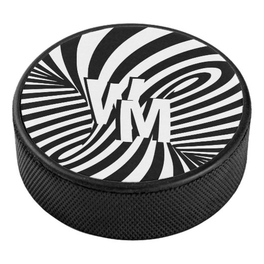 Retro Zwart Wit Abstract Zebra Patroon Initialen Hockey Puck (3/4)