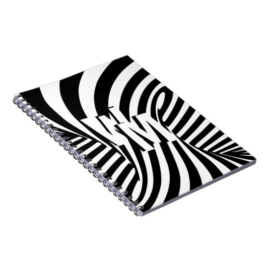 Retro Zwart Wit Abstract Zebra Patroon Initialen Notitieboek (Rechterzijde)