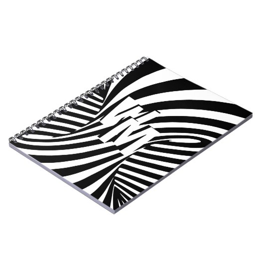 Retro Zwart Wit Abstract Zebra Patroon Initialen Notitieboek (Linkerzijde)