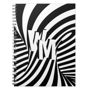 Retro Zwart Wit Abstract Zebra Patroon Initialen Notitieboek