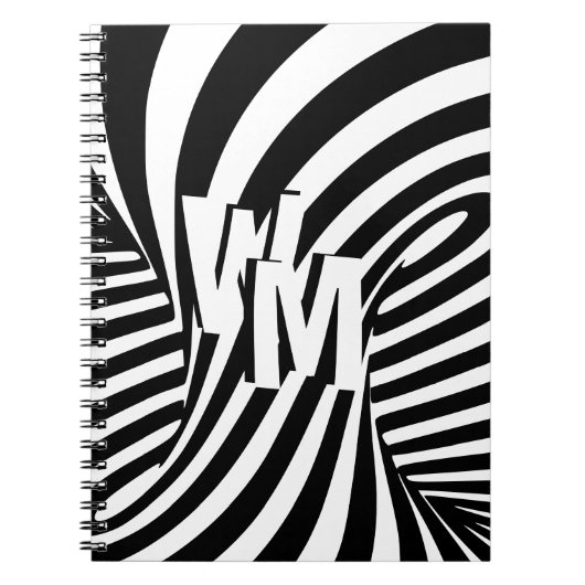 Retro Zwart Wit Abstract Zebra Patroon Initialen Notitieboek (Voorkant)