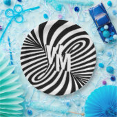 Retro Zwart Wit Abstract Zebra Patroon Initialen Papieren Bordje (Feest)
