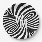 Retro Zwart Wit Abstract Zebra Patroon Initialen Papieren Bordje (Voorkant)