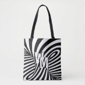 Retro Zwart Wit Abstract Zebra Patroon Initialen Tote Bag (Voorkant)