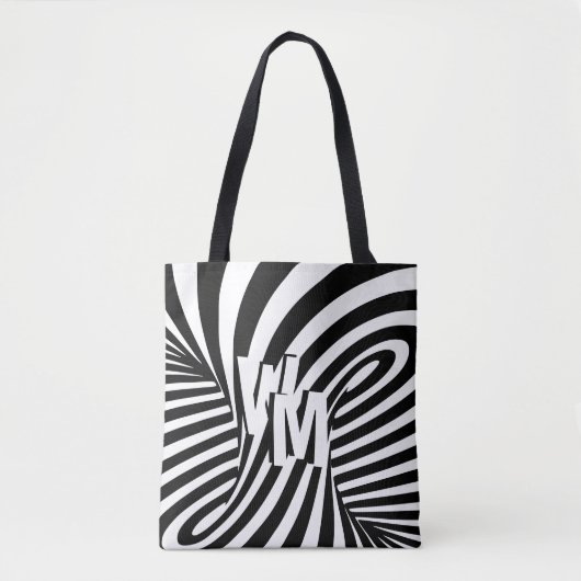 Retro Zwart Wit Abstract Zebra Patroon Initialen Tote Bag (Voorkant)
