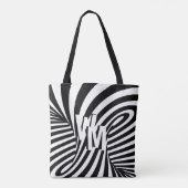Retro Zwart Wit Abstract Zebra Patroon Initialen Tote Bag (Achterkant)