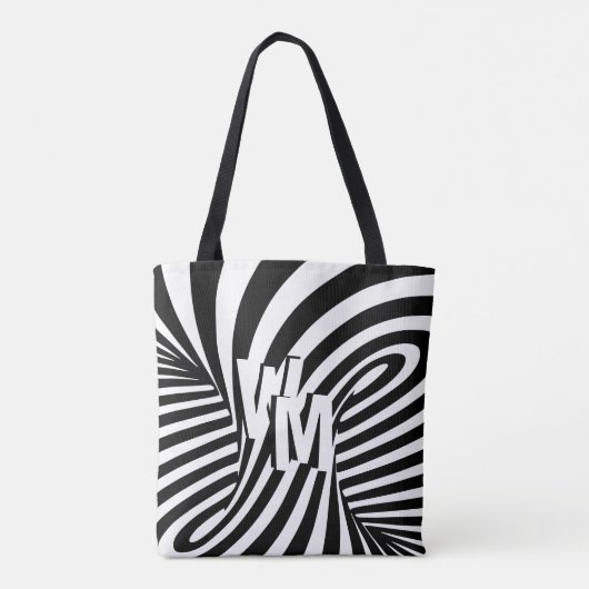 Retro Zwart Wit Abstract Zebra Patroon Initialen Tote Bag (Achterkant)
