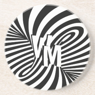 Retro Zwart Wit Abstract Zebra Patroon Initialen Zandsteen Onderzetter