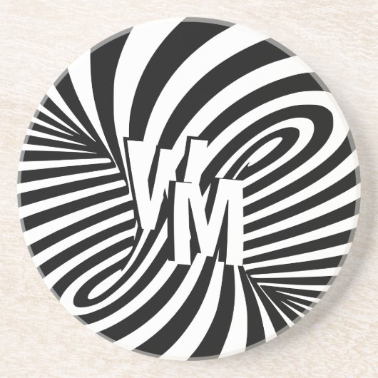 Retro Zwart Wit Abstract Zebra Patroon Initialen Zandsteen Onderzetter (Voorkant)