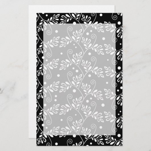 Retro zwart wit bloemen Briefpapier (Voorkant / Achterkant)