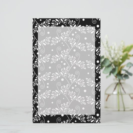 Retro zwart wit bloemen Briefpapier (Staand voorkant)
