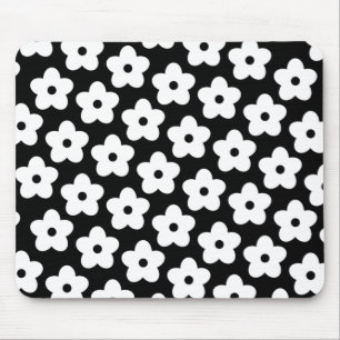 Retro Zwart & Wit Bloemen Elegante Botanische Gift Muismat