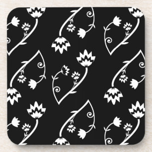 Retro zwart-wit bloemen kurk onderzetter