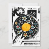 Retro Zwart Wit Bloemen Platenspeler Verjaardag Cu Kaart (Voorkant)