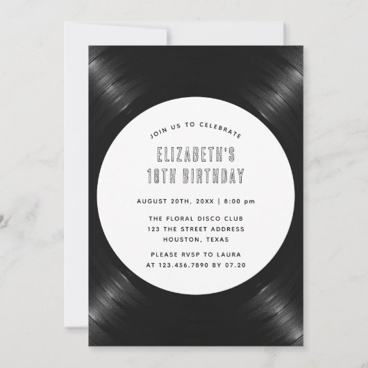 Retro Zwart Wit Bloemen Platenspeler Verjaardag Cu Kaart (Achterkant)