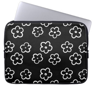 Retro Zwart & Wit Bloemen Tijdloos Chic Gift Laptop Sleeve
