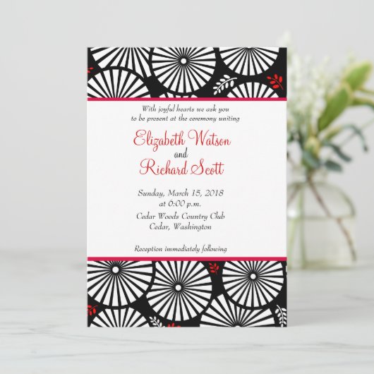 Retro zwart-wit bloemen trouwkaart kaart (Staand voorkant)