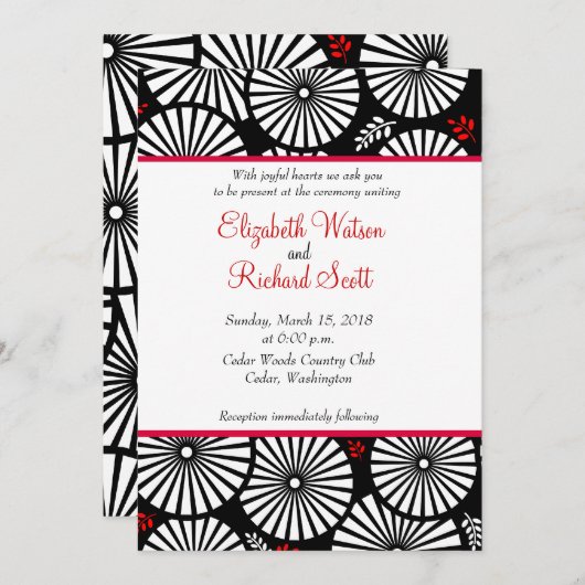 Retro zwart-wit bloemen trouwkaart kaart (Voorkant / Achterkant)