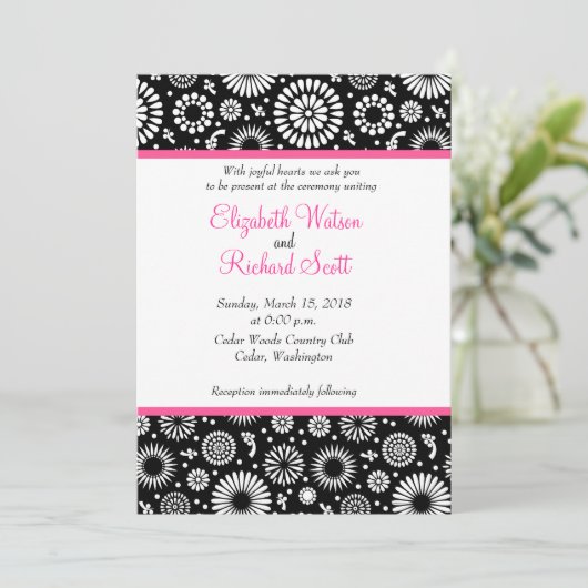 Retro zwart-wit bloemen trouwkaart kaart (Staand voorkant)