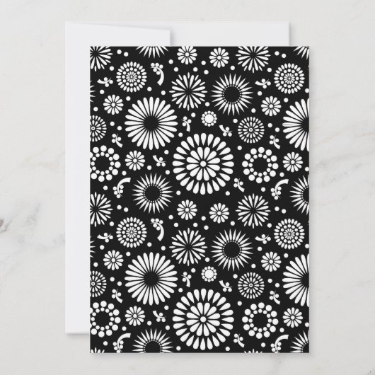 Retro zwart-wit bloemen trouwkaart kaart (Achterkant)