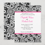 Retro zwart-wit bloemen trouwkaart kaart (Voorkant / Achterkant)