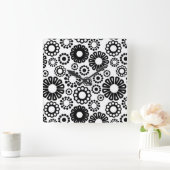 Retro zwart-wit bloemen wandklok (Huis)